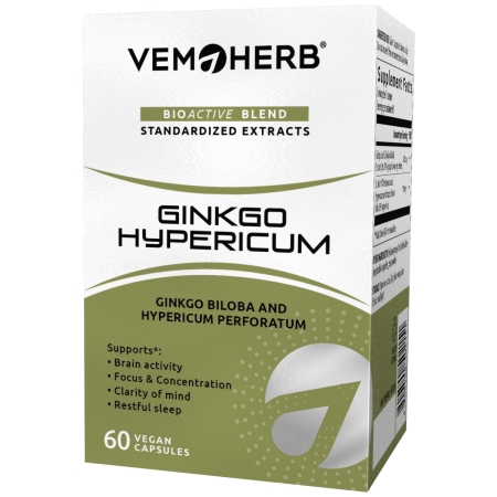 VemoHerb Ginkgo Hypericum (Ginkmedžio lapų ekstrakto ir jonažolės ekstrakto junginys) 60 kaps.